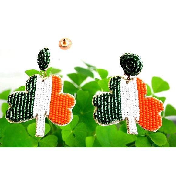 Shamrock Earrings Beaded  Handmade St Patricks Day Parade Party New Gree… - Picture 8 of 9